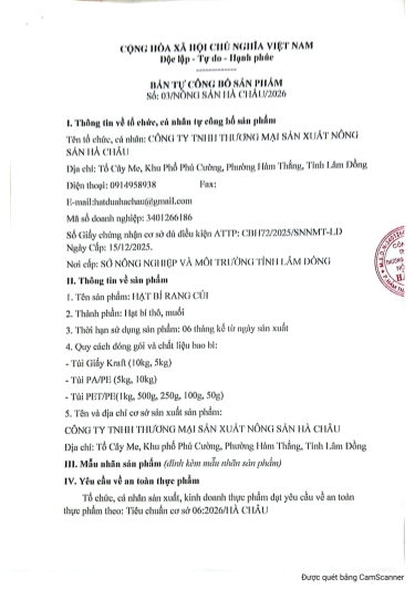 BẢN TỰ CÔNG BỐ HẠT BÍ RANG CỦI