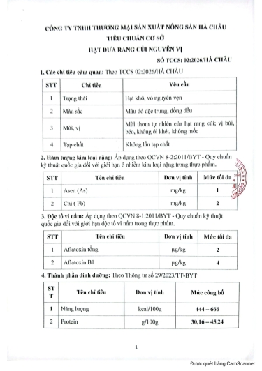BẢN TỰ CÔNG BỐ  HẠT DƯA RANG CỦI NGUYÊN VỊ