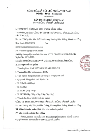 BẢN TỰ CÔNG BỐ HƯỚNG DƯƠNG NGUYÊN VỊ