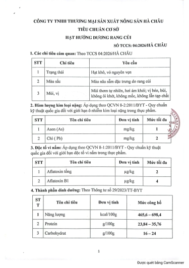 BẢN TỰ CÔNG BỐ HƯỚNG DƯƠNG NGUYÊN VỊ